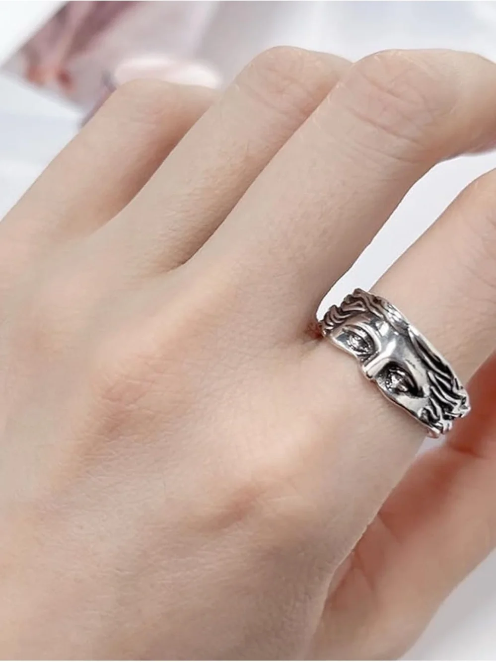Vintage Silver Statement Face Cuff Half Mask Ring